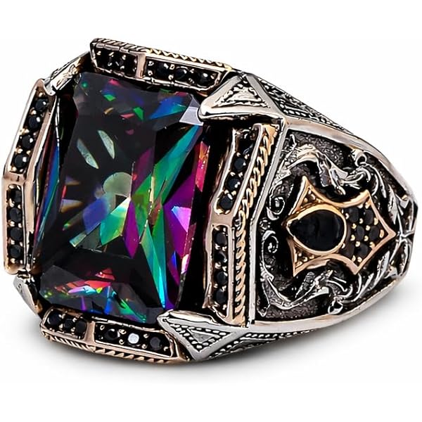 Amazon.com: BayVog 925 Sterling Silver Azurite Gemstone Ring, Men